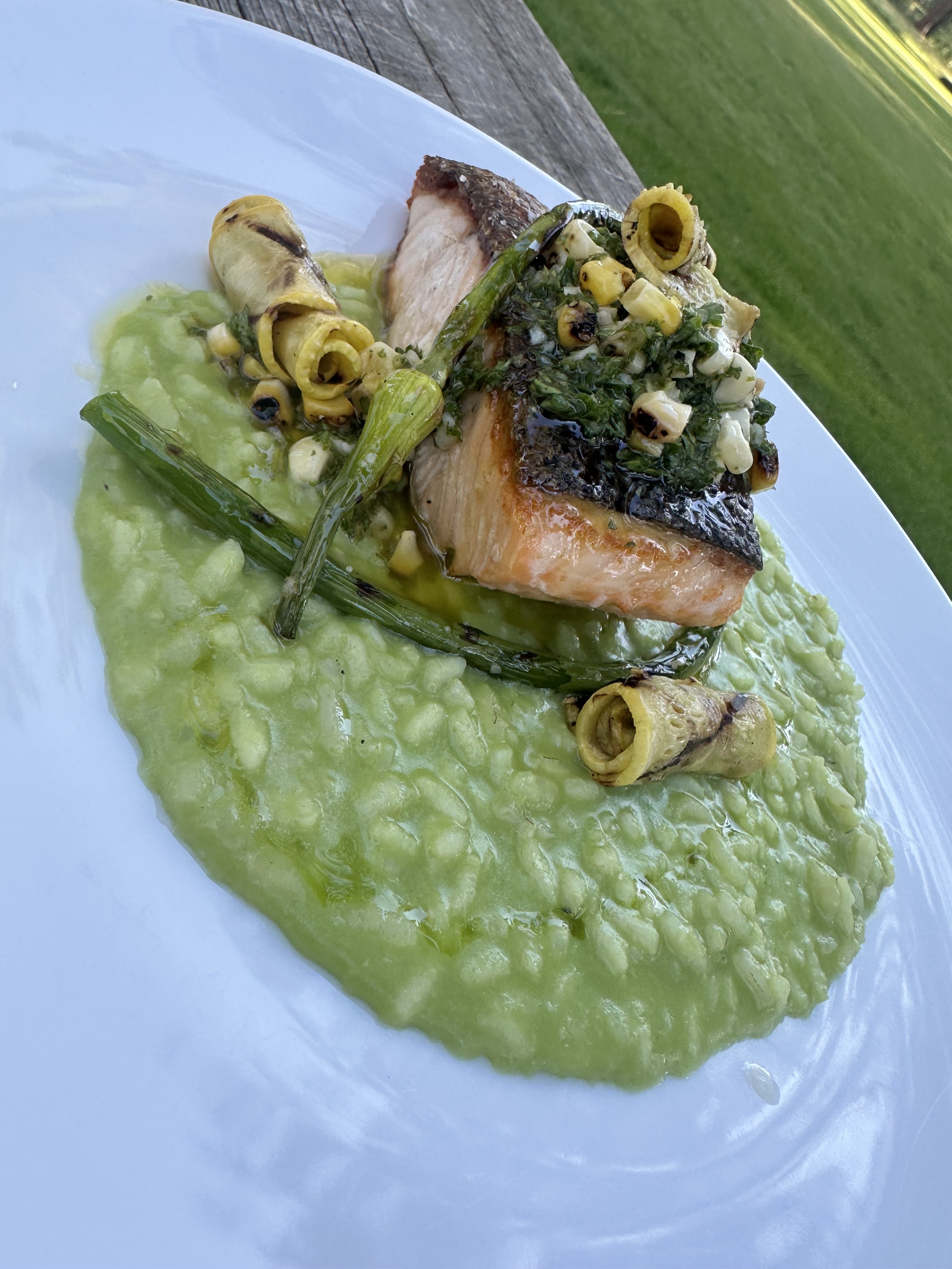 Pan-seared salmon with risotto